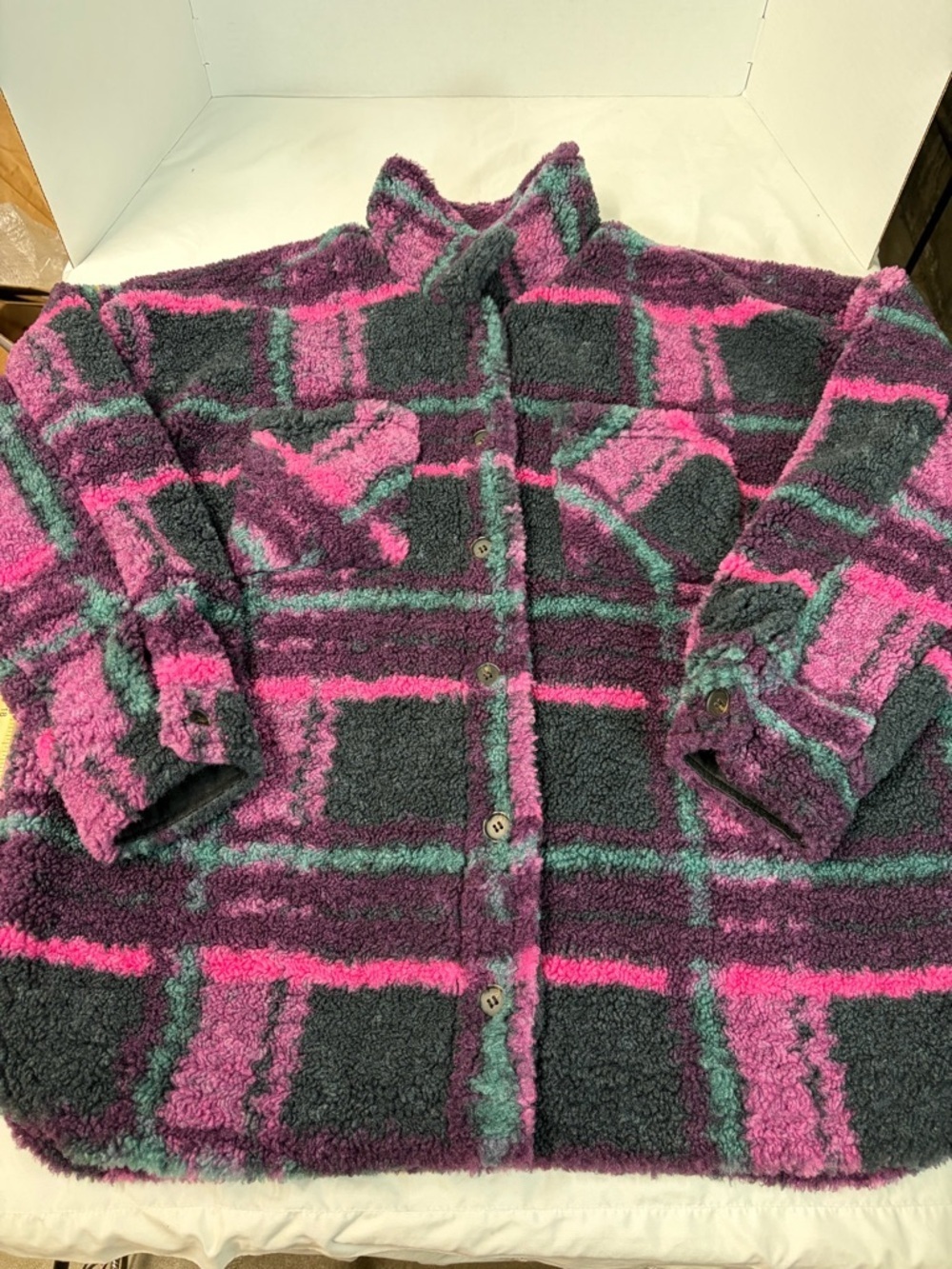 Thread & Supply Plaid Sherpa Jacket 3X Cozy Shacket Pink Purple
